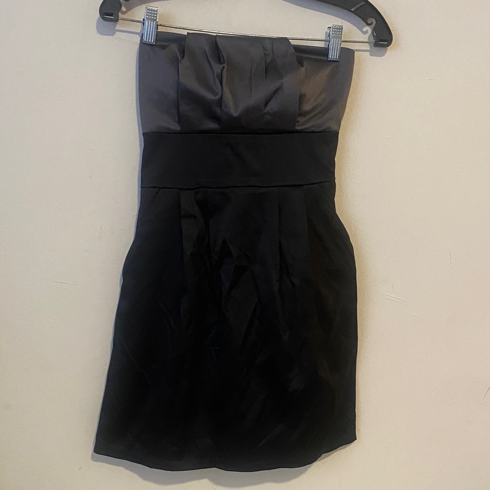 Strapless Black Satin Cocktail Dress